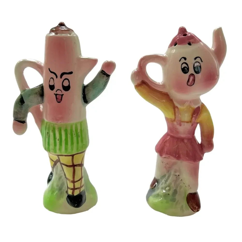 Vintage Salt Pepper Shakers Anthropomorphic Teapot Coffee Pot Ceramic Japan